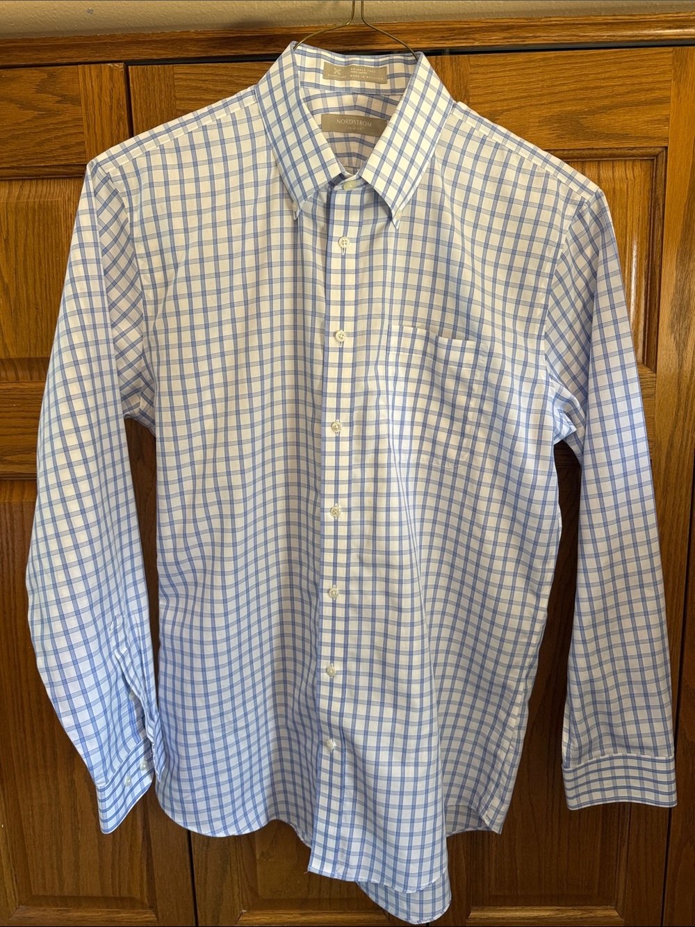 Nordstrom Men's Light Blue Checked Dress Shirt - Classic Button-Up/Trim-Fit/16.5